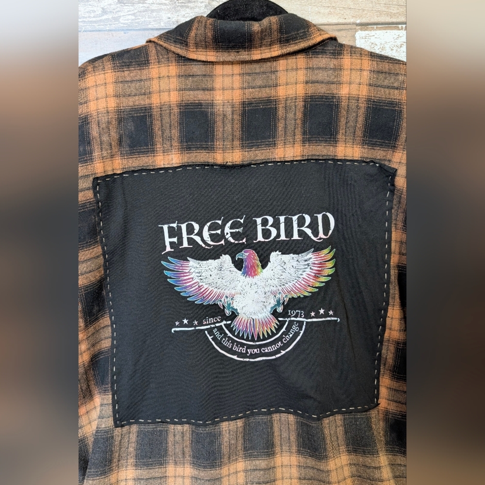 Free Bird Lynyrd Skynyrd Graphic Upcycled Flannel Shirt - Picture 4 of 15
